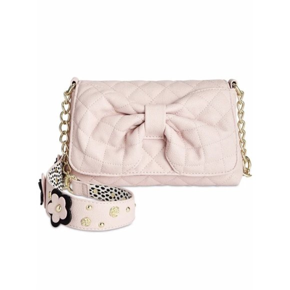 BETSEY JOHNSON BABY PINK QUILTED‎ FAUX LEATHER/BOW CROSSBODY FLORAL COQUETTE